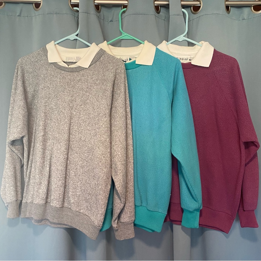Lot Of 3 Vintage Women’s 2xl Delos Sweaters Teal Gray Purple Collar Preppy 80’s